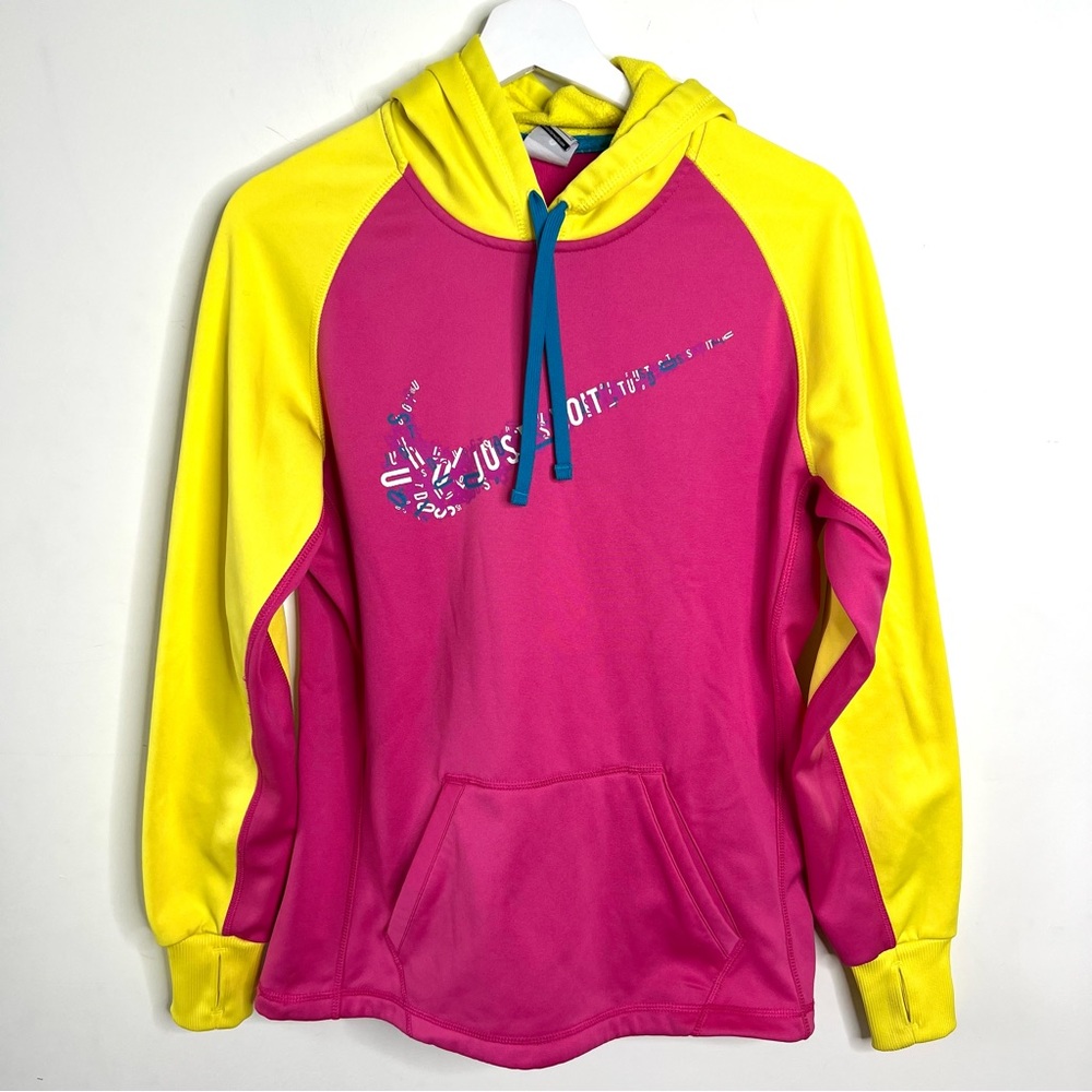 Nike Therma Fit Pink/Yellow Hoodie Size Small